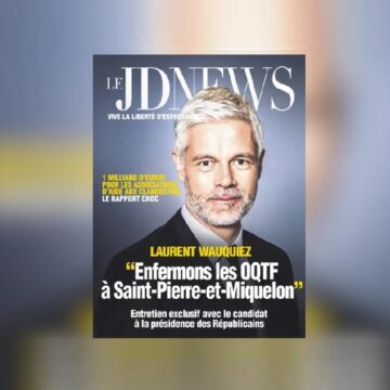 Le patron des députés Les Républicains (droites) Laurent Wauquiez fait la Une du magazine d'extrême droite JDNews ce mardi 8 avril 2025. Photo : JDNews