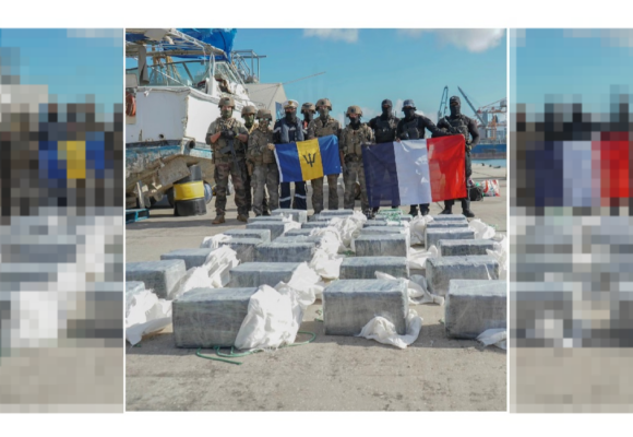676,7 kilos de cocaïne saisis le 28 janvier 2026 après une interception menée par les autorités françaises au large des Antilles, en coopération avec les garde-côtes de la Barbade. Une prise qui illustre l'ampleur du narcotrafic dans la zone. Photo : Forces armées aux Antilles